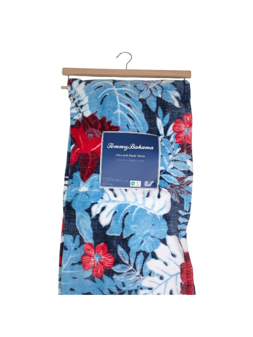 Tommy Bahama Ultra Soft Plush Throw Blanket 60x70 Blue Red Floral Pattern